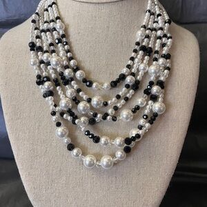 Layered Black and White Faux Pearl Bead Necklace - Women Jewelry